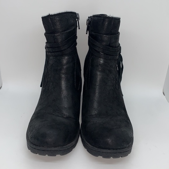 B.O.C. Alicudi Vegan Leather Ankle Boots Black 8 Tassel  Fringe Heeled Boho Moto - Picture 3 of 13